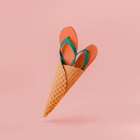 giro flops dentro gelo creme cone em Rosa fundo foto