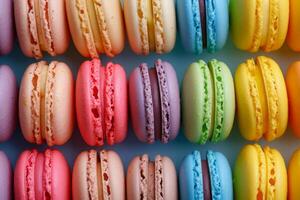 ai gerado colori macarons, fechar-se. confeitaria produtos foto