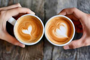 ai gerado quente cappuccino com café com leite arte foto