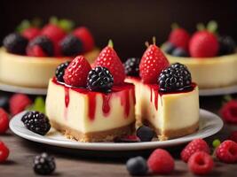 ai gerado bolo de queijo fatias com bagas foto