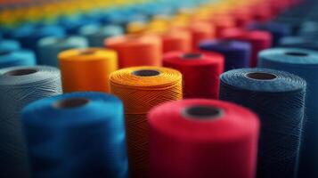 ai gerado vibrante sortimento do colorida algodão tópicos em alfaiate têxtil tecido fundo foto