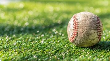 ai gerado vibrante beisebol em verde campo dentro vívido luz do dia, capturando a esporte s energia e excitação. foto