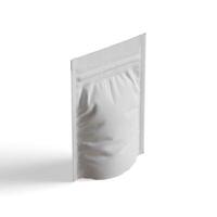 em branco branco alumínio frustrar plástico bolsa saco sachê embalagem brincar isolado em branco fundo, 3d Renderização foto
