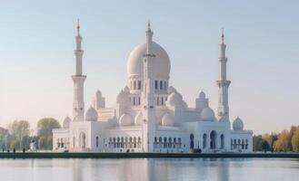 ai gerado uma mesquita dentro frente do uma lago, mesquitas conceito foto