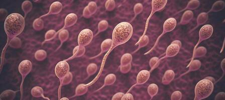 ai gerado microscópico Visão do masculino esperma fertilizante fêmea ovo reprodutivo biologia conceito foto