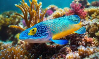 ai gerado tropical mar embaixo da agua peixes em coral recife foto