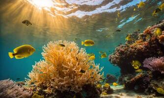 ai gerado vida dentro uma coral recife. rico cores do tropical peixe. animais do a embaixo da agua mar mundo. ecossistema. foto