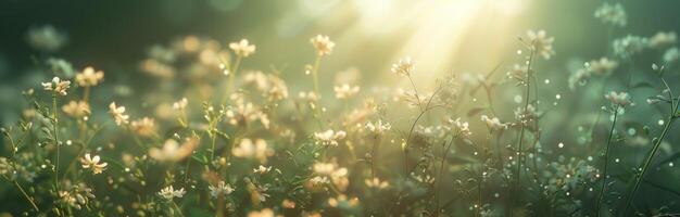 ai gerado a flores dentro a Relva e luz solar foto