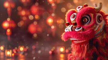 ai gerado uma festivo chinês Novo ano parada contexto, com majestoso dragões, cintilante lanternas foto
