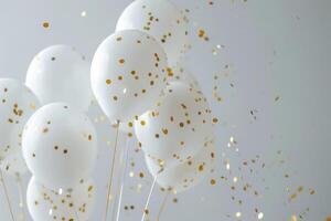 ai gerado branco ouro balões com dourado confete foto