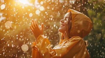 ai gerado alegre momento dentro a chuva foto