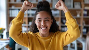 ai gerado uma mestiço menina é animado para início dela estudos depois de a feriados foto