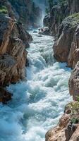 ai gerado panorâmico Visão do uma cascata a partir de uma Alto vantagem apontar, fundo imagem, generativo ai foto