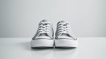 ai gerado cinzento tela de pintura sapatos isolado em plano branco fundo com cópia de espaço para anúncio. generativo ai foto