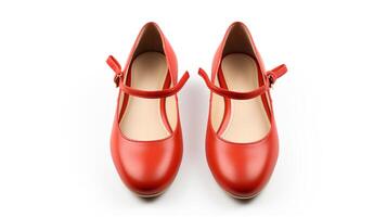 ai gerado vermelhão Maria Janes sapatos isolado em branco fundo com cópia de espaço para anúncio. generativo ai foto