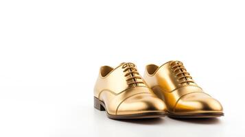 ai gerado ouro Oxfords sapatos isolado em branco fundo com cópia de espaço para anúncio. generativo ai foto