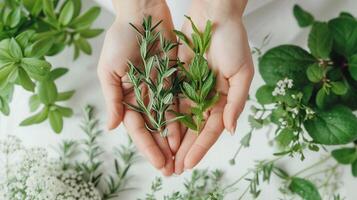 ai gerado cura mãos com plantas, fundo imagem, generativo ai foto