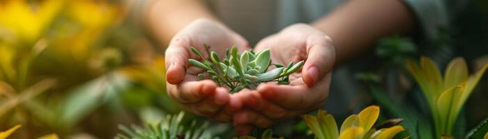 ai gerado cura mãos com plantas, fundo imagem, generativo ai foto