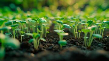 ai gerado pequeno árvores do diferente tamanhos crescendo em verde fundo conceito do carinhoso para a meio Ambiente e mundo meio Ambiente dia.generativo ai foto