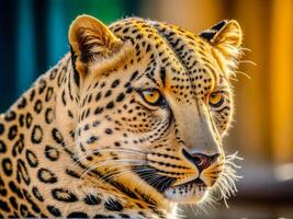 ai gerado fechar acima do uma leopardo foto