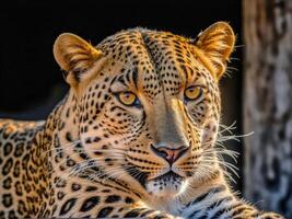 ai gerado fechar acima do uma leopardo foto