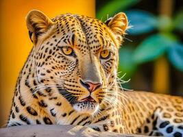 ai gerado fechar acima do uma leopardo foto