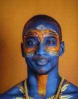 ai gerado retrato diversidade do africano com pintado face dentro indígena cultura foto