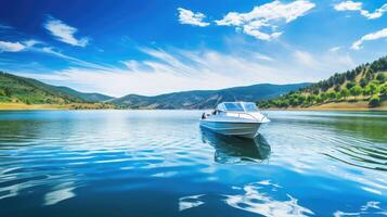 ai gerado água lancha lago ai gerado foto