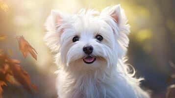 ai gerado brincalhão fofa branco cachorro ai gerado foto