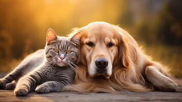 ai gerado amizade cachorro e gatos juntos ai gerado foto