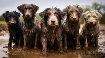 ai gerado bagunçado sujo cachorros ai gerado foto