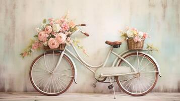 ai gerado pétalas bicicleta com flores ai gerado foto