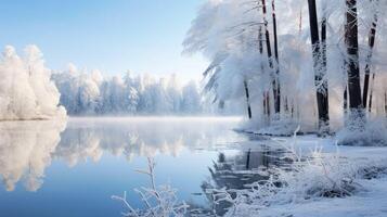 ai gerado inverno gelado lago ai gerado foto