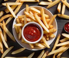 ai gerado francês fritas com ketchup foto