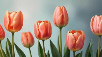 ai gerado foto do aguarela tulipas conjunto salmão tulipas coral delicado flores ai gerado