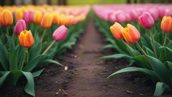 ai gerado foto do lindo Primavera fundo com tulipas. ai gerado