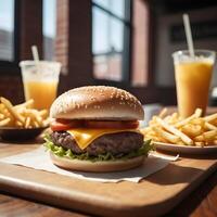 ai gerado delicioso hamburguer com muitos ingredientes foto