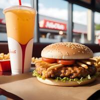 velozes Comida hambúrguer, fritas e beber foto