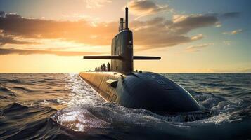 ai gerado nuclear submarino submerso dentro a oceano foto