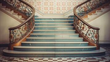 ai gerado decorativo padrões em uma vintage Escadaria foto