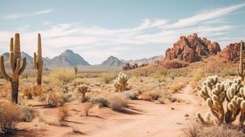 ai gerado deserto Casamento com árido panorama e cactos foto