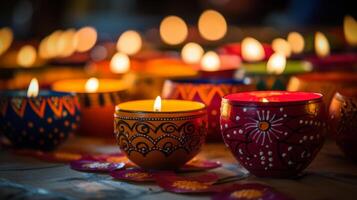 ai gerado diwali velas criando uma caloroso ambiente foto