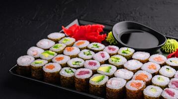 japonês Sushi grande conjunto em topo Visão foto