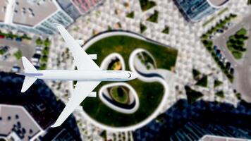 avião moscas acima a panorama. lado Visão do aeronaves. viagem e transporte conceito. foto