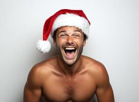 ai gerado feliz jovem homem dentro Natal foto