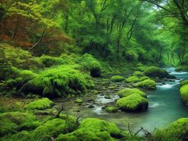 ai gerado natural verde floresta fundo natural céu fundo natural mar fundo ai gerado foto