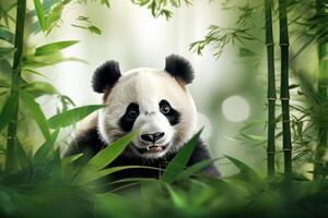 ai gerado tranquilo panda bambu fundo. gerar ai foto