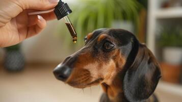 ai gerado uma humano mão segurando uma conta-gotas boné a partir de que uma solta do óleo cai, transmitindo a interseção do animal curiosidade e humano bem estar práticas. foto