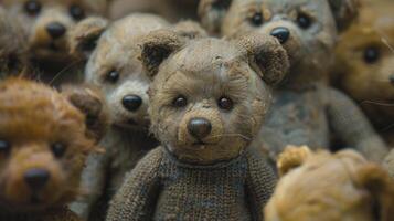 ai gerado Urso de pelúcia Urso boneca dentro uma coleção, destacando seus único características e expressio foto