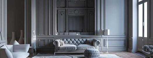 ai gerado uma cinzento interior adornado com intrincado molduras, exalando a aura do clássico elegância e sofisticação. foto